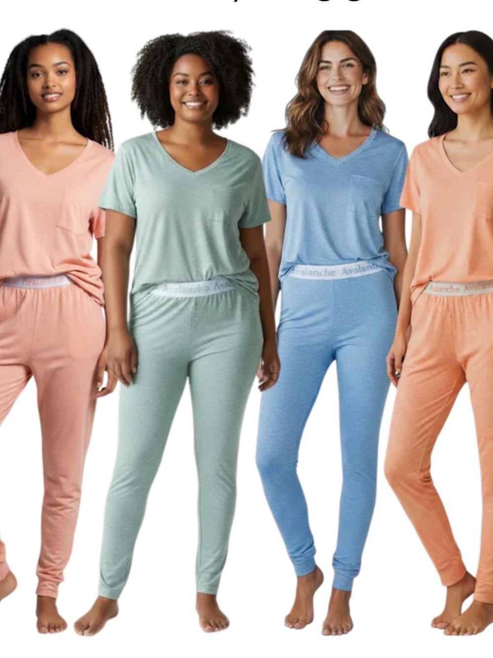 Avalanche V-Neck Short Sleeve Top & Jogger Sleep Set Tangerine Size M - Picture 3 of 5